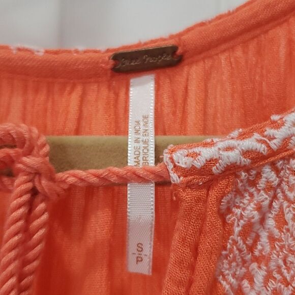 Free People Wild One Mini Dress Embroidered Orange Flower Detail Size Small - Picture 2 of 6